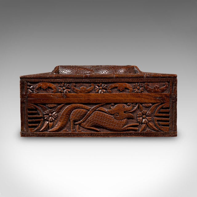Vintage Carved Cigar Box, Oriental, Teak, Keepsake, Jewellery Case, Art Deco For Sale - Image 4 of 12