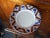 Earthenware cake stand / cake displayer with stylised orange and blue flower, cloud and fire pattern This plate has...