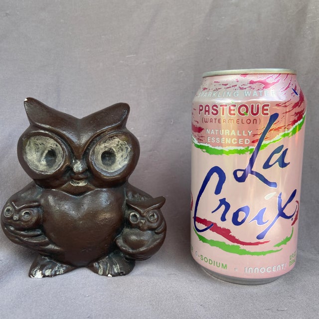 Mid-Century Rustic Owl With Twins Figurine For Sale - Image 9 of 10