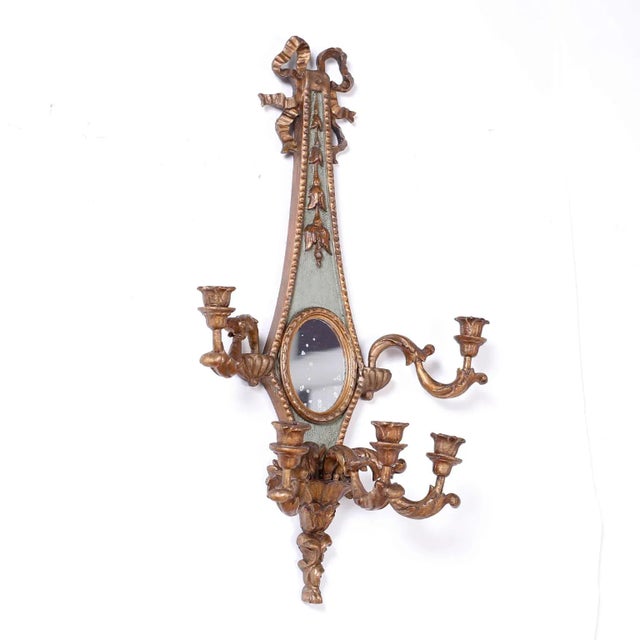 Antique Italian Carved Wood Gilt and Painted Wall Sconces - a Pair For Sale - Image 4 of 11
