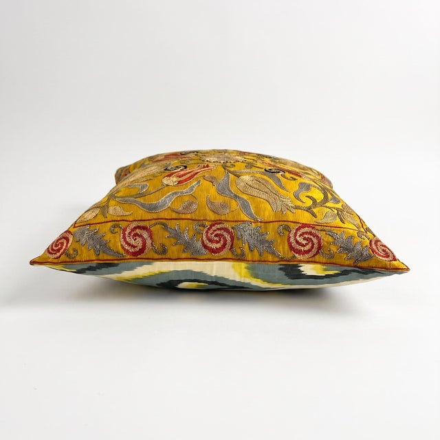 2020s Contemporary Outpost Original Gold Tulip Suzani Pillow For Sale - Image 5 of 6