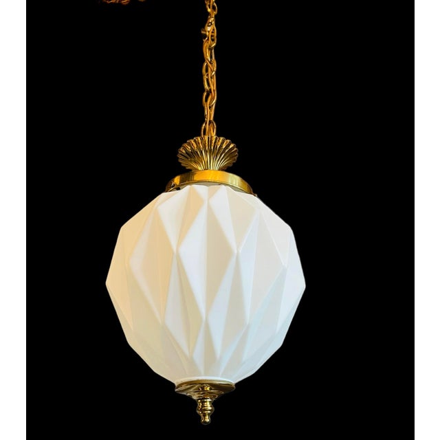 White glass vintage 3-dimensional diamond pattern ceiling light. This vintage ceiling pendant will add a gorgeous...