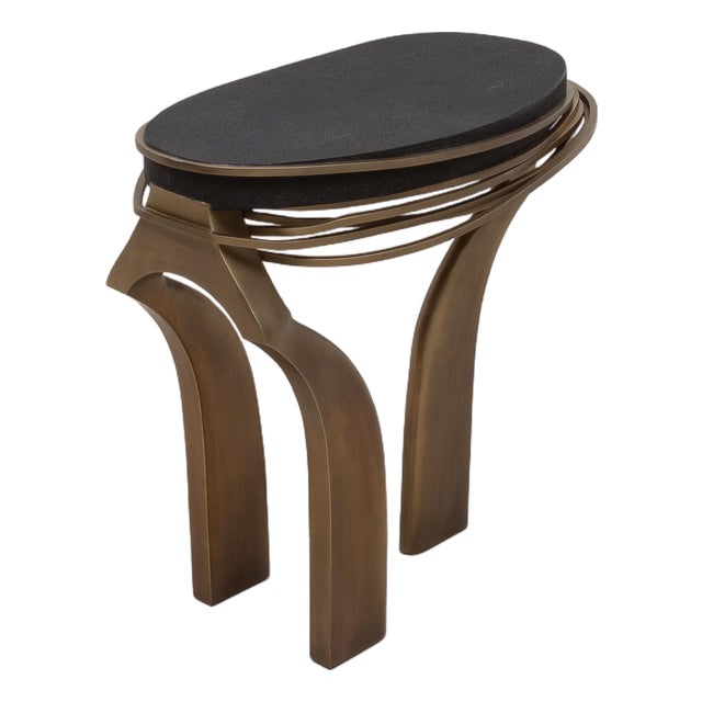 Side Table in Black Shagreen With Bronze Patina Brass by Kifu Paris For Sale