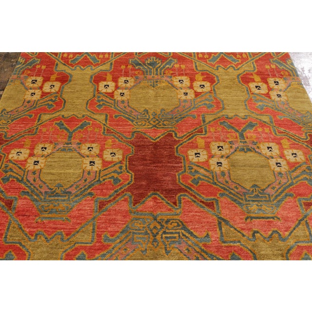Rug & Kilim Rug & Kilim’s Ersari Style Rug in Red and Green Geometric Pattern For Sale - Image 4 of 8