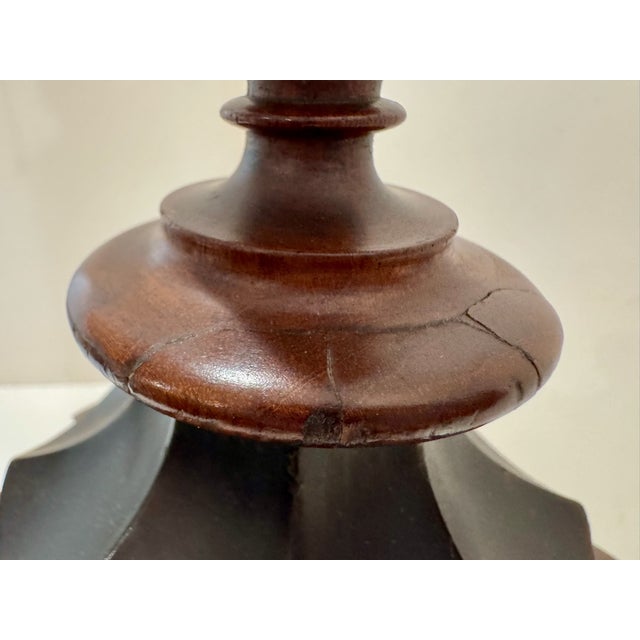 Vintage Inlaid Turned Wood Table Lamp Base Geometric Marquetry For Sale In Atlanta - Image 6 of 9