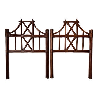 Pair of Vintage McGuire-Style Bamboo Headboards With Leather Wrapped Bindings For Sale