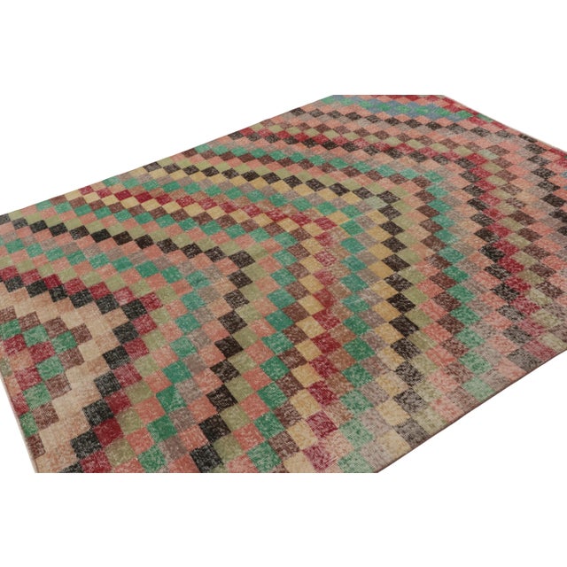 Rug & Kilim Vintage Turkish Distressed Rug With Colorful Diamond Patterns - Rug & Kilim For Sale - Image 4 of 8