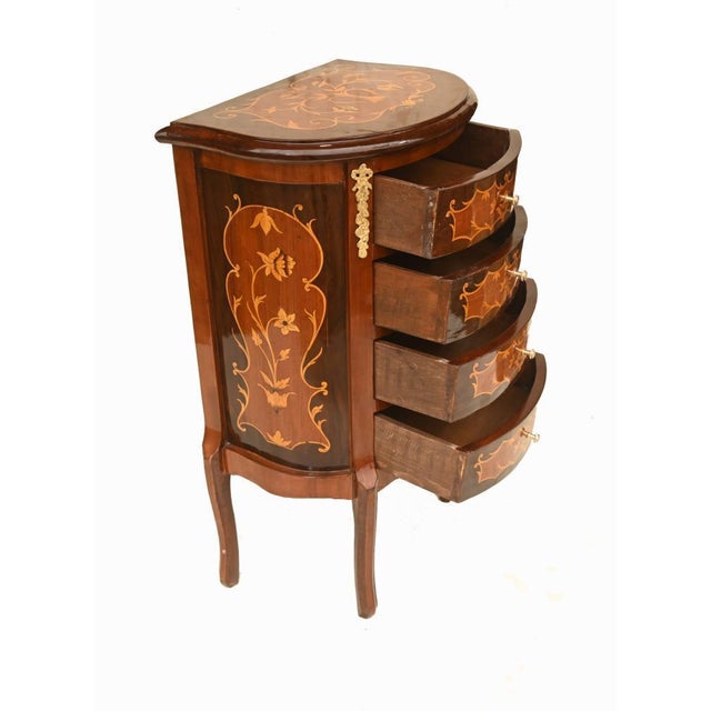 French Louis XV Revival Inlaid Nightstands, Set of 2 For Sale - Image 9 of 10