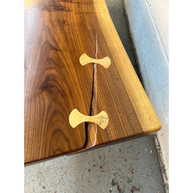 Late 20th Century Handcrafted Live Edge Walnut Coffee Table With Butterfly Inlays For Sale - Image 15 of 15