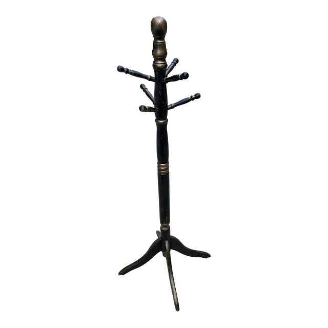 1970s Ebonized Wooden Coat Rack For Sale