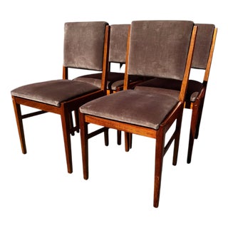 Mid 20th Century Set of 4 Swedish Velour Upholstered Teak Dining Side Chairs For Sale