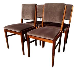 Mid 20th Century Set of 4 Swedish Velour Upholstered Teak Dining Side Chairs
