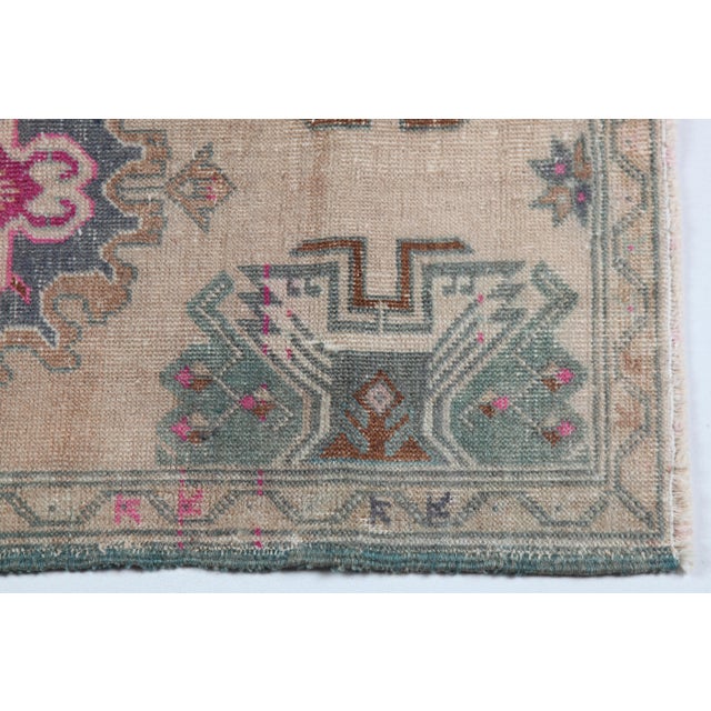 Mid 20th Century Handwoven Turkish Rug – Small Size With Faded Elegance -1' 10'' X 3' 3'' For Sale In Tampa - Image 6 of 9