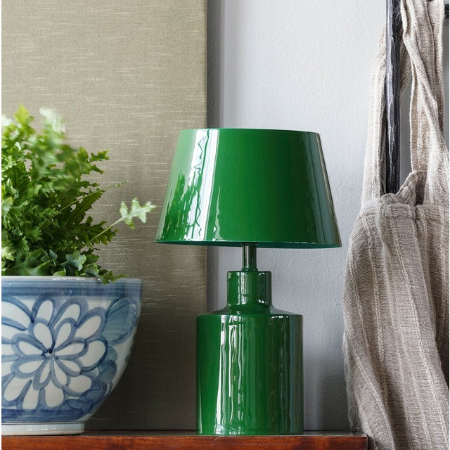 New special order item. Not vintage. The bold Emerald Table Lamp is a statement piece. The Kelly green enamel lamp is...