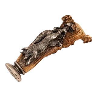 Austrian Silver Fox and Stag Antler Desk Seal by Georg Adam Scheid Circa 1900 For Sale
