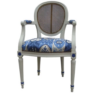 Cane Back Louie XVI Chair in Blue & White For Sale