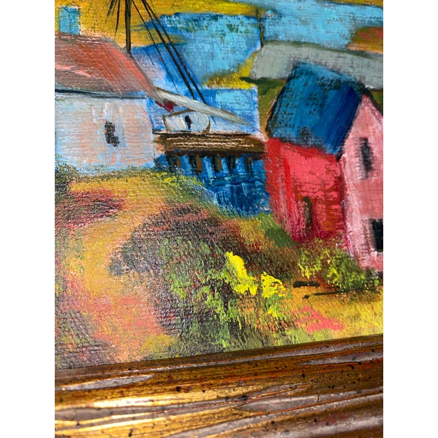 A Mid-Century Oil Painting of a Coastal Village Scene. For Sale - Image 9 of 9