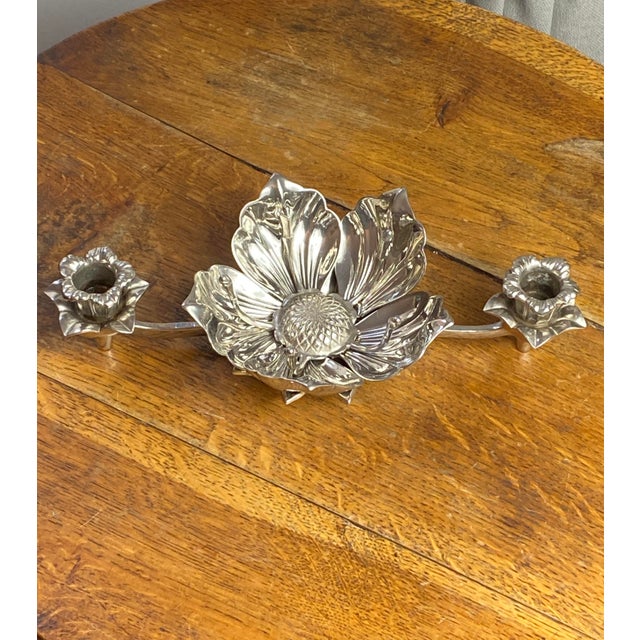 Flower Candleholder with Lotus Flower Heart Ashtray with Removable Petals in Silver-Plated Metal, 1960s For Sale - Image 6 of 14