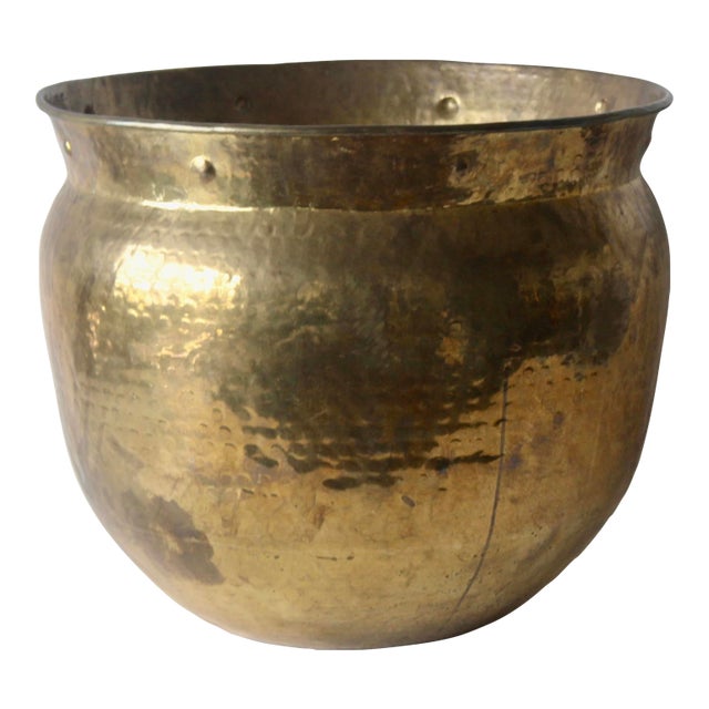 Vintage Extra Large Hammered Brass Planters Mid Century Indian Style For Sale