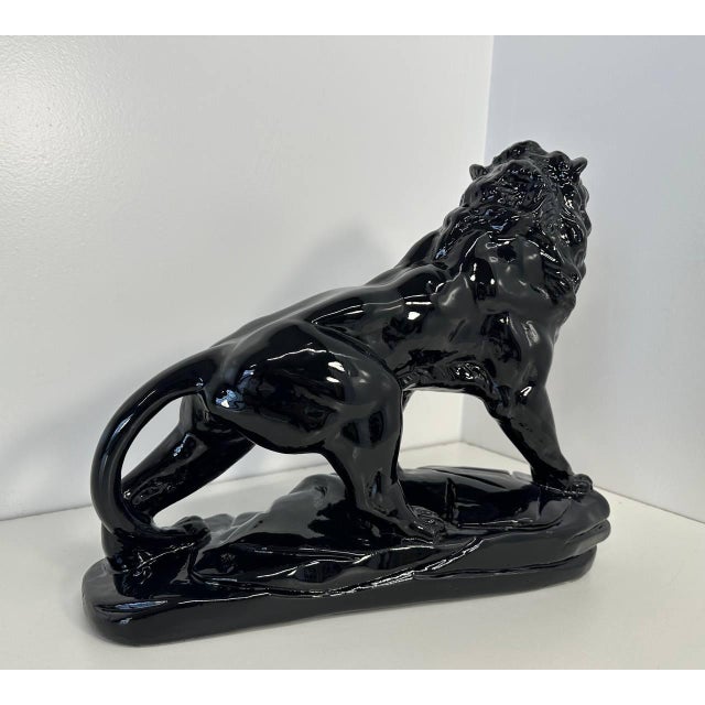 Italian Artist, Art Deco Lion, 1930s, Black Polished Fired Clay For Sale - Image 10 of 11