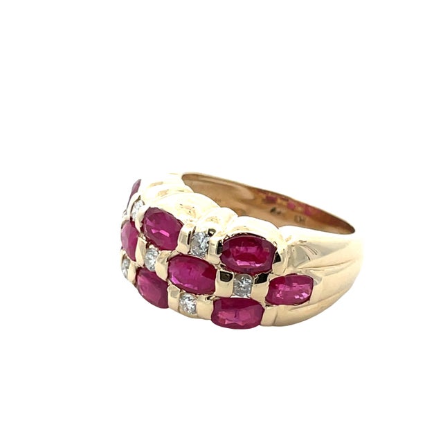 14k Yellow Gold Oval Ruby & Natural Diamond Dome Design Ring, Size 6 For Sale - Image 4 of 9