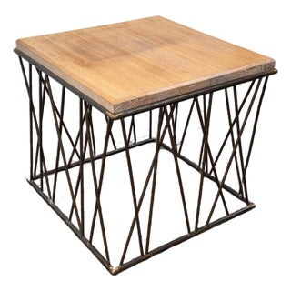 Driftwood + Patinated Bronze End/Side Table For Sale