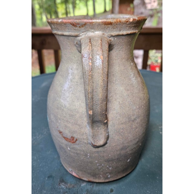 American Antique North Carolina Red Clay Salt-Glazed Stoneware Pitcher For Sale - Image 3 of 11