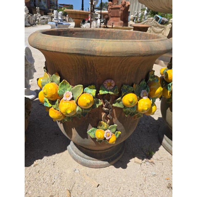 Italian Glazed Terracotta Garden Urns, 1950s, Set of 2 For Sale - Image 11 of 13