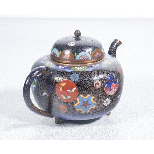 Cloisonné Teapot and Sugar Bowl with Floral Decor, Set of 2 For Sale - Image 6 of 18