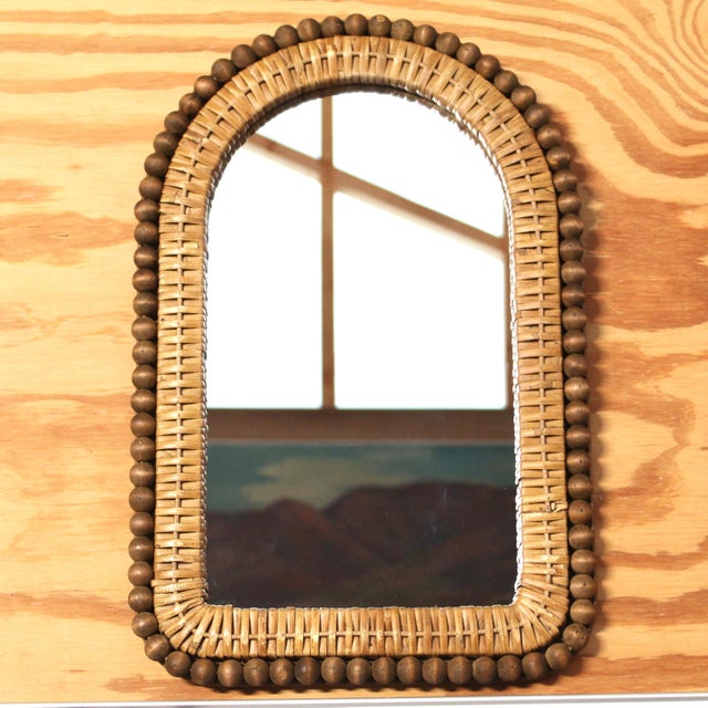 Vintage Arched Wall Mirror | Rattan and Wooden Bead Frame For Sale In Fayetteville, AR - Image 6 of 6