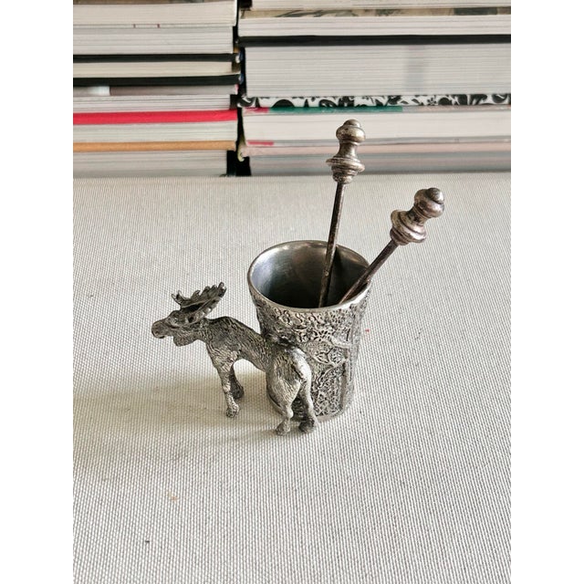 Vintage German 95% Pewter Moose Match and Toothpick Holder For Sale - Image 12 of 12