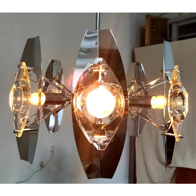 Metal Mid Century Italian Chrome and Murano Glass 8 Light Chandelier by Oscar Torlasco For Sale - Image 7 of 7