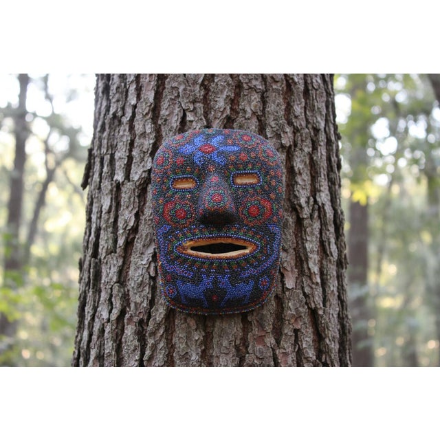 Mexican Huichol Folk Art Carved Wood Colorful Beaded Ceremonial Mask For Sale - Image 10 of 10