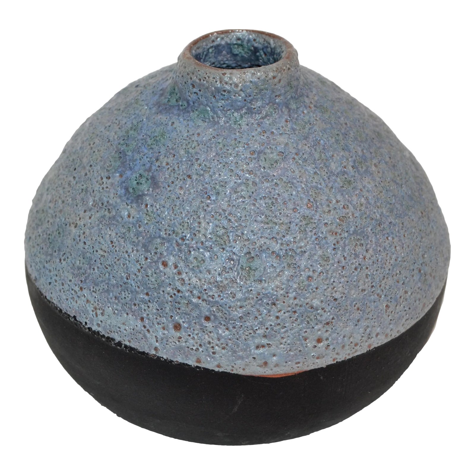 Mid-Century Modern Black & Blue American Raku Vase, Vessel Studio Art ...