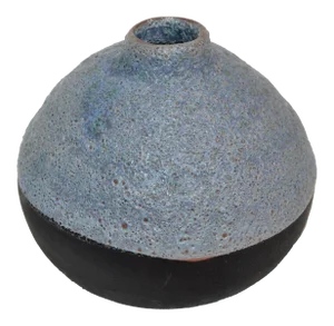 Mid-Century Modern Black & Blue American Raku Vase, Vessel Studio Art Pottery 80