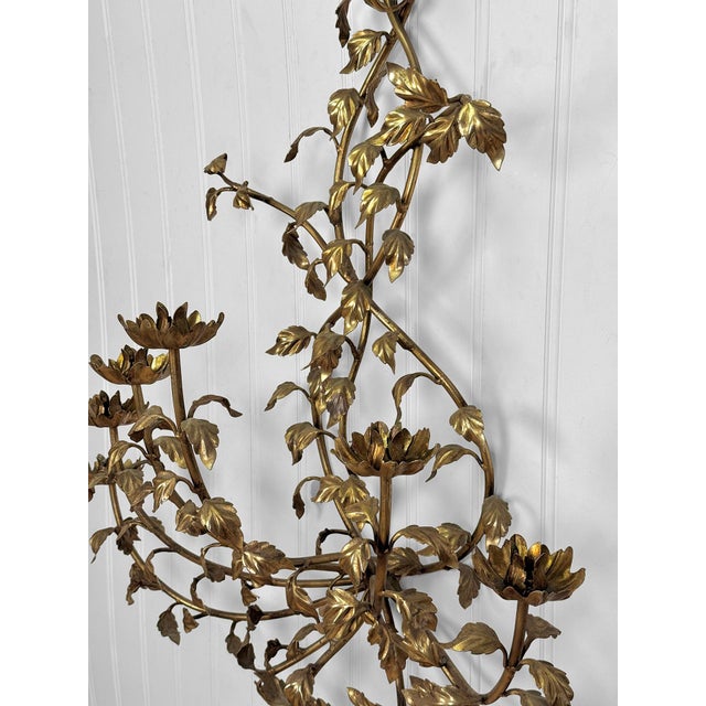 Vintage 47" Italian Rococo Gold Gilded Floral Vine Wall Hanging Candle Sconce For Sale - Image 6 of 9
