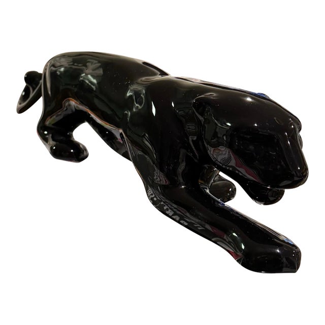 Royal Haeger Crouching Black Panther Ceramic Figurine For Sale