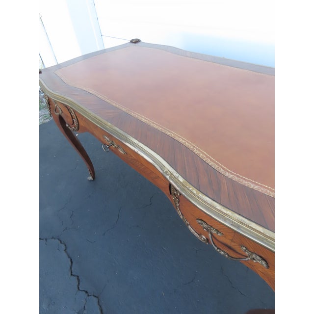 French Late 1800s Large Inlay Leather Top Partner Extension Desk 6431 For Sale - Image 9 of 18