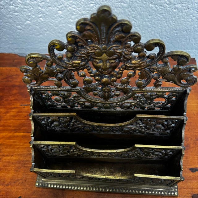 Metal Decorated Bronze Desk Letter Holder, Late 19th Century For Sale - Image 7 of 14
