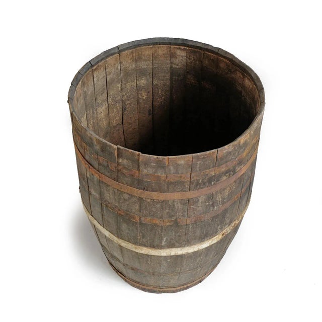 Vintage teak wood barrel from North India. Beautiful signs of age and use. Iron rings support old wold design originally...