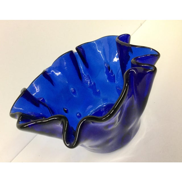 Vintage Cobalt Glass Ruffled Vase For Sale - Image 4 of 11