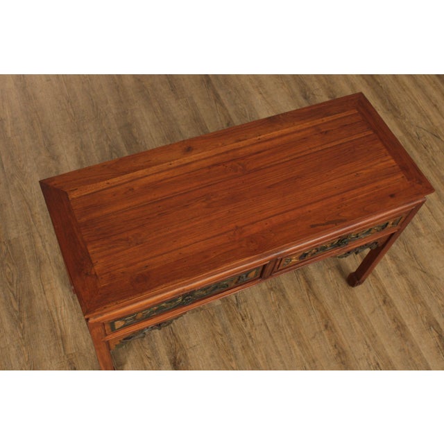 Wood Asian Hardwood Carved Two-Drawer Console Table For Sale - Image 7 of 12