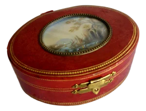 Mid 20th Century Leather Italian Jewelry Box With a Miniature Painting