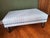 English Newly Upholstered English Ottoman in Blue-Grey Woven Water Fabric For Sale - Image 3 of 7