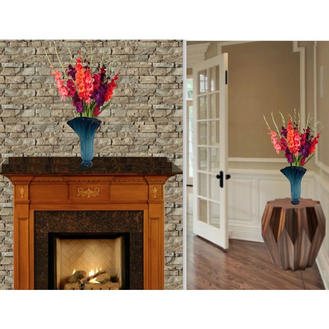 Art Glass Bluish Teal Handkerchief Vase For Sale - Image 11 of 12