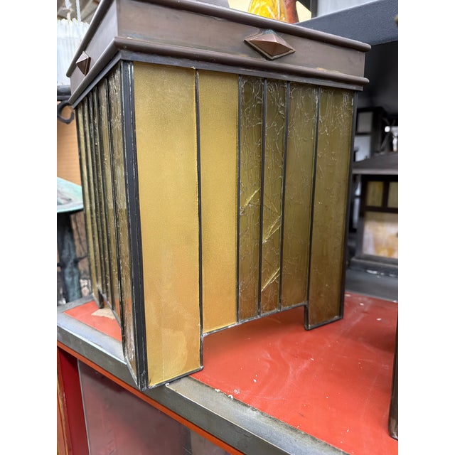 1910s Frank Lloyd Wright Style Craftsman Arts and Crafts Hanging Pendant Light For Sale - Image 12 of 13
