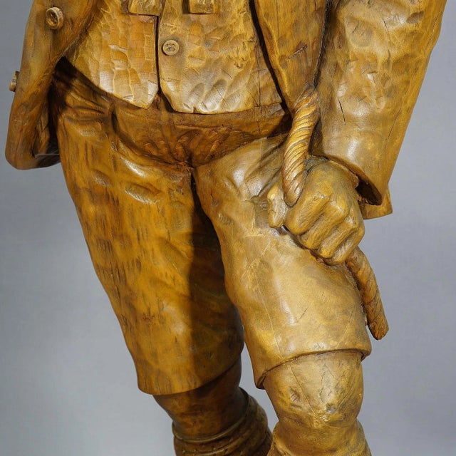 Wood A Large Black Forest Poacher With Chamois Height 54' Inches For Sale - Image 7 of 13