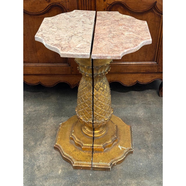 Pair of Carved Giltwood Pineapple Consoles With Marble Tops For Sale - Image 14 of 16