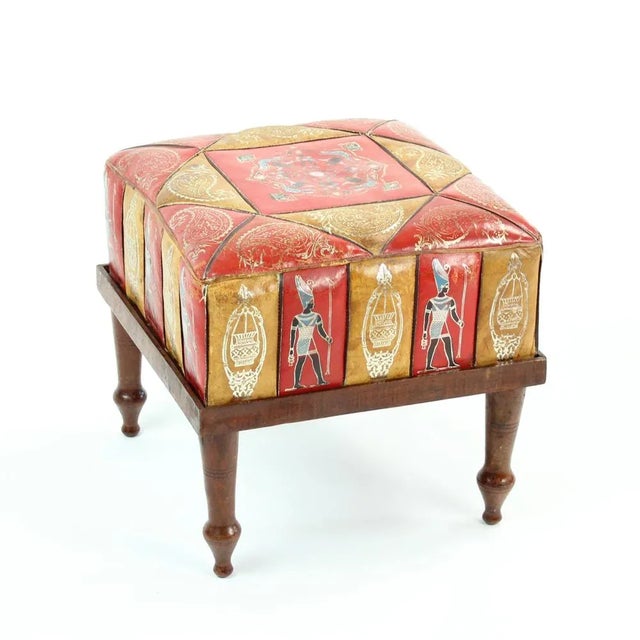 Wood Vintage Turkish Leather Ottoman, 1960s For Sale - Image 7 of 9