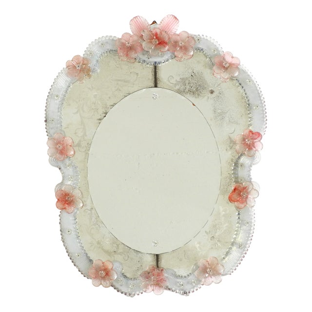 Mid-Century Modern Italian Wall Mirror with Murano Glass Frame and Blossoms, 1960s For Sale